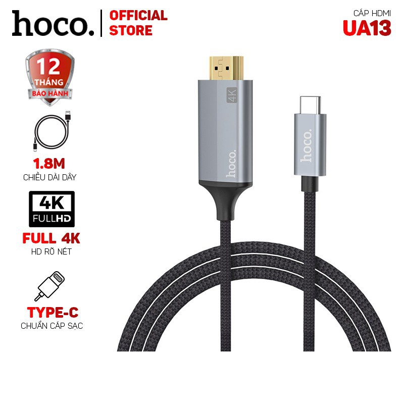 Cáp Type-C sang HDMI 4K Hoco UA13 , Type C to HDMI dài 1.8m, Hỗ trợ Samsung DEX - Chính Hãng