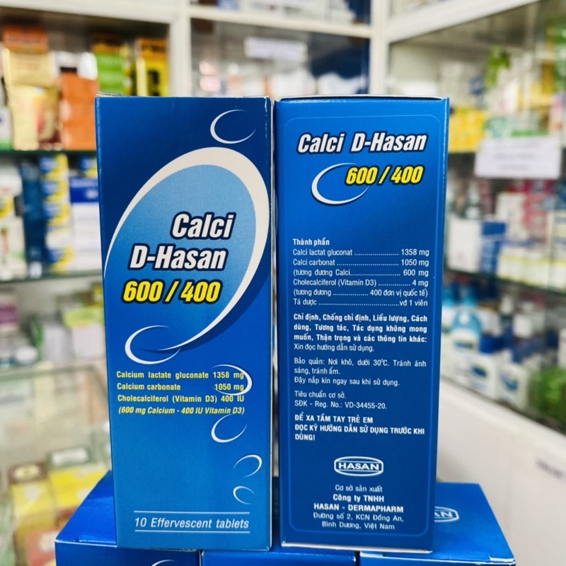 ✅ [Chính Hãng] VIÊN SỦI CALCI D HASAN 600/400 TUB 10 VIÊN Hỗ trợ bổ sung canxi và Vitamin D cho người lớn
