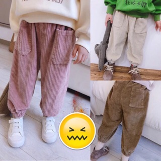 Quần nhung tăm lót lông 2 túi trước cho bé trai, bé gái 👧🏻👶🏻