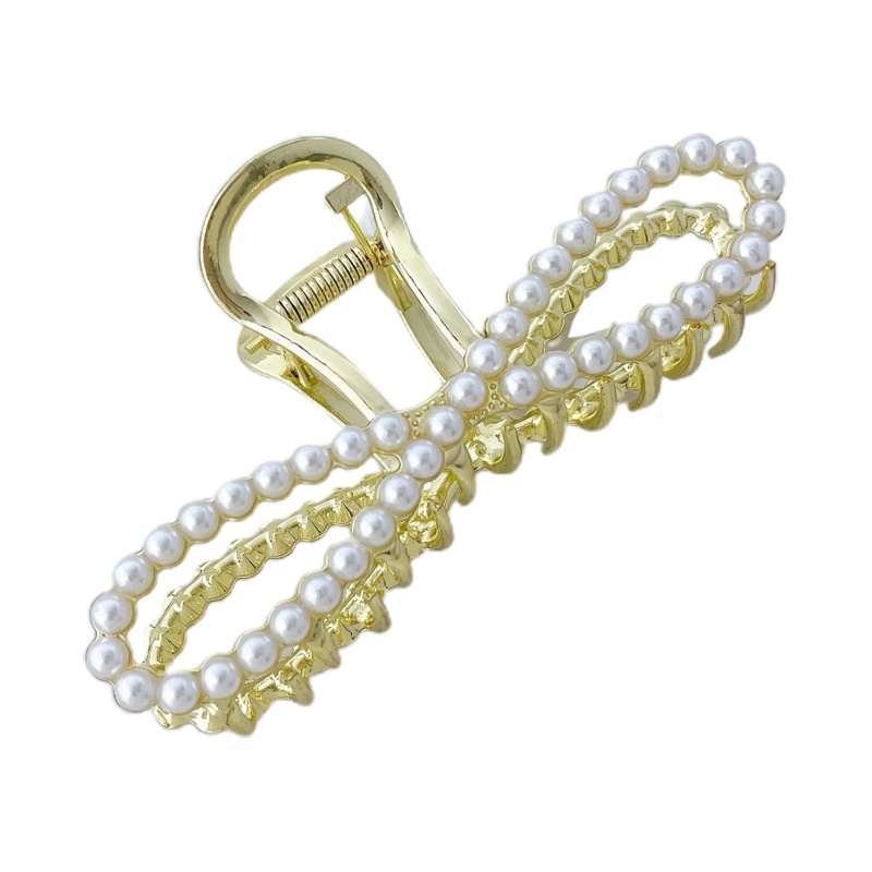 Kẹp Tóc Hình Nơ Đính Ngọc Trai Giả Bằng Hợp Kim Chống Trượt