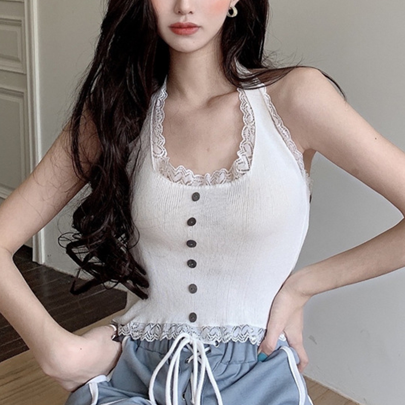Áo Lửng Hai Dây Phối Ren Phong Cách Quyến Rũ Dành Cho Nữ