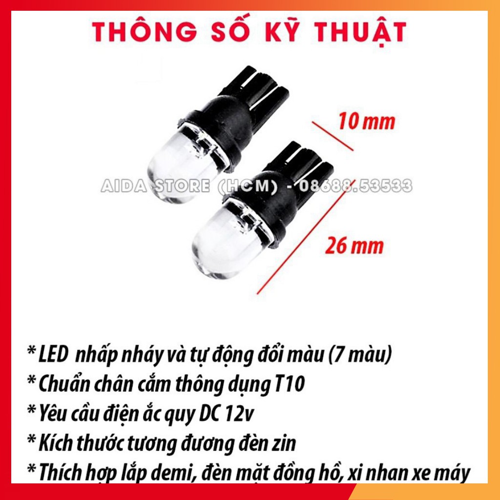 Đèn led xi nhan demi 7 màu - đèn mo, N , số đổi màu tự động: có đủ màu: trắng, đỏ, xanh, nhấp nháy 7 màu