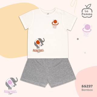 La Pomme- Chất BAMBOO- SS237 Bộ cộc tay bé trai/ bé gái Chú voi con (18M-5Y)