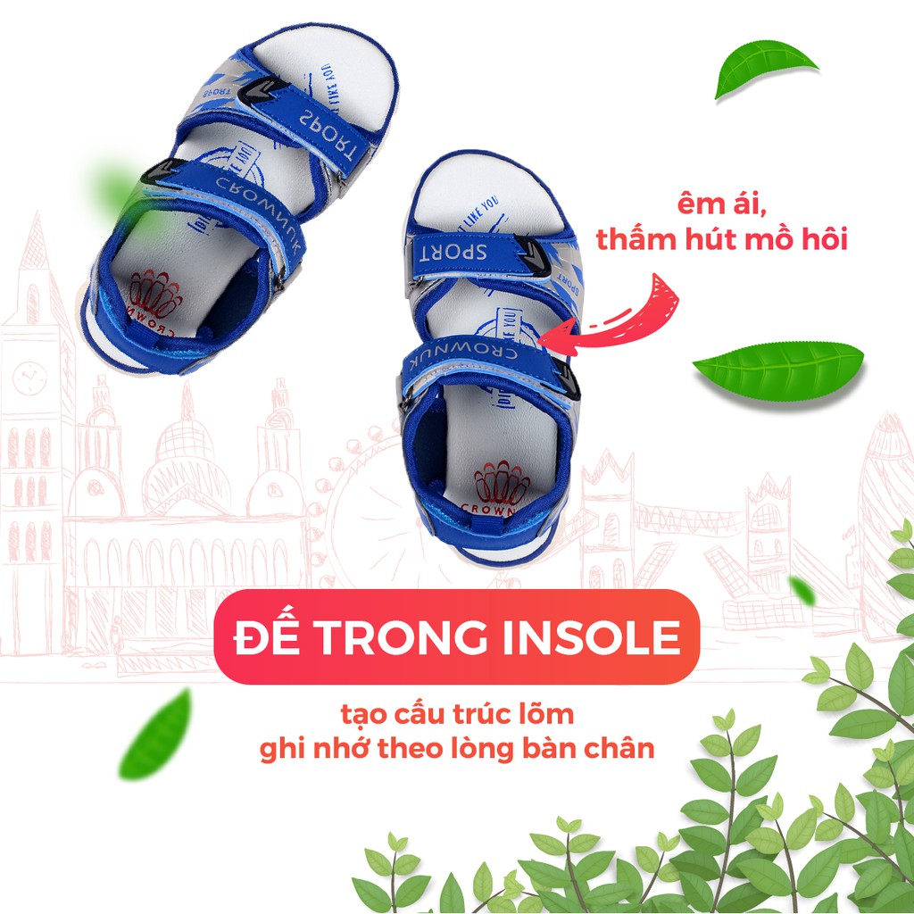 Dép Quai Hậu Bé Trai Crown UK Sandals Cao Cấp CRUK524 Nhẹ Êm Size 26-35/2-14 Tuổi