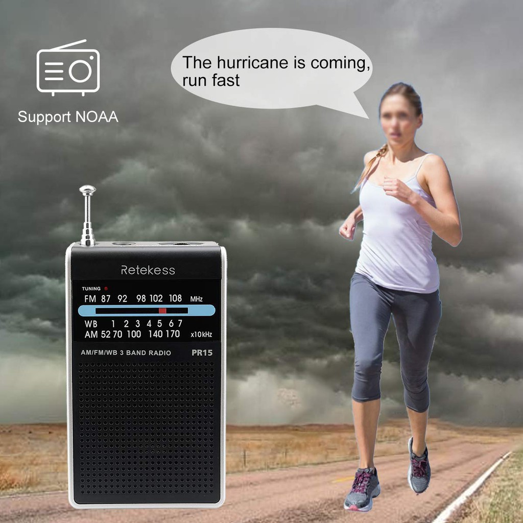 Đầu Máy Radio Retekess PR15 FM AM NOAA Kiểu Dáng Mini Cầm Tay Có Cảnh Báo Thời Tiết