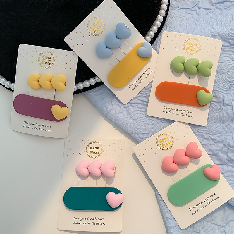 Set 2 kẹp tóc bb hình trái tim nhiều màu sắc phong cách Hàn Quốc dễ thương