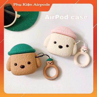 (TẶNG QUÀ - TẶNG 1 CASE BẤT KÌ) Case Airpods - Ốp Airpods 1/2/3 ( Pro ) - Chó đội mũ sần
