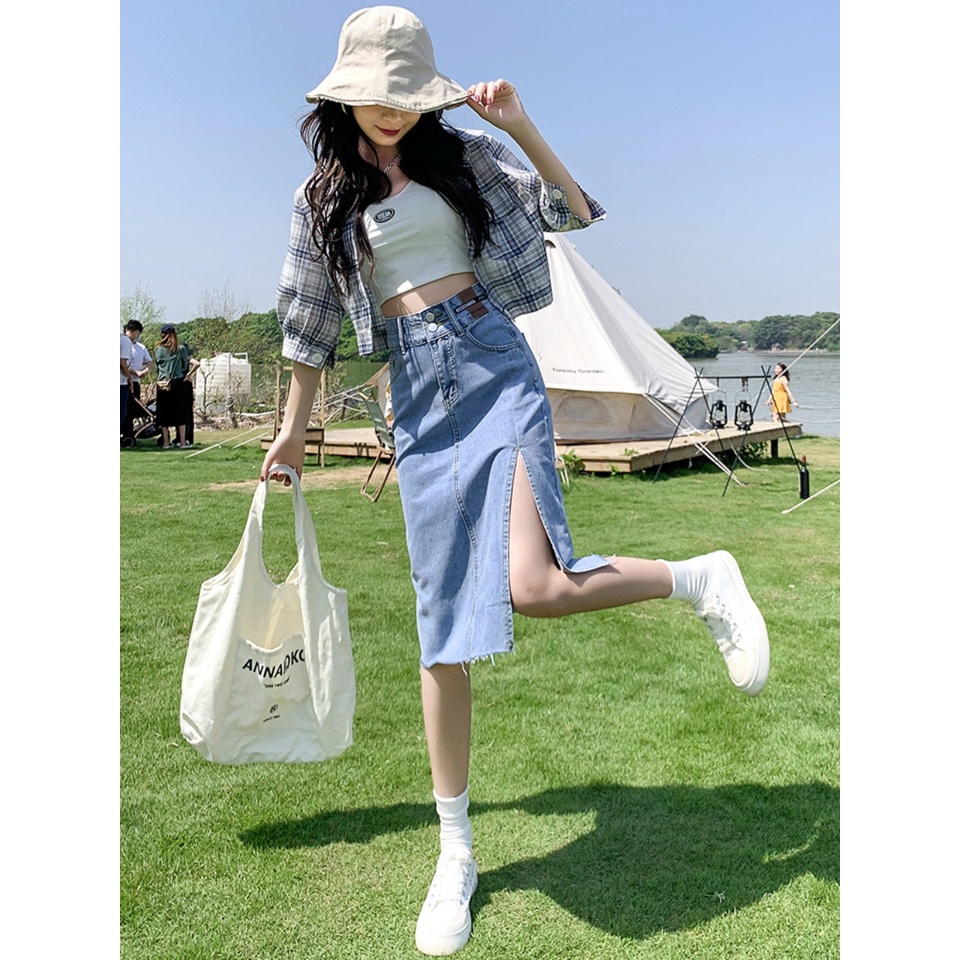 Chân Váy Jeans Xẻ Tà Dài + Ngắn Phong Cách Ulzzang C2