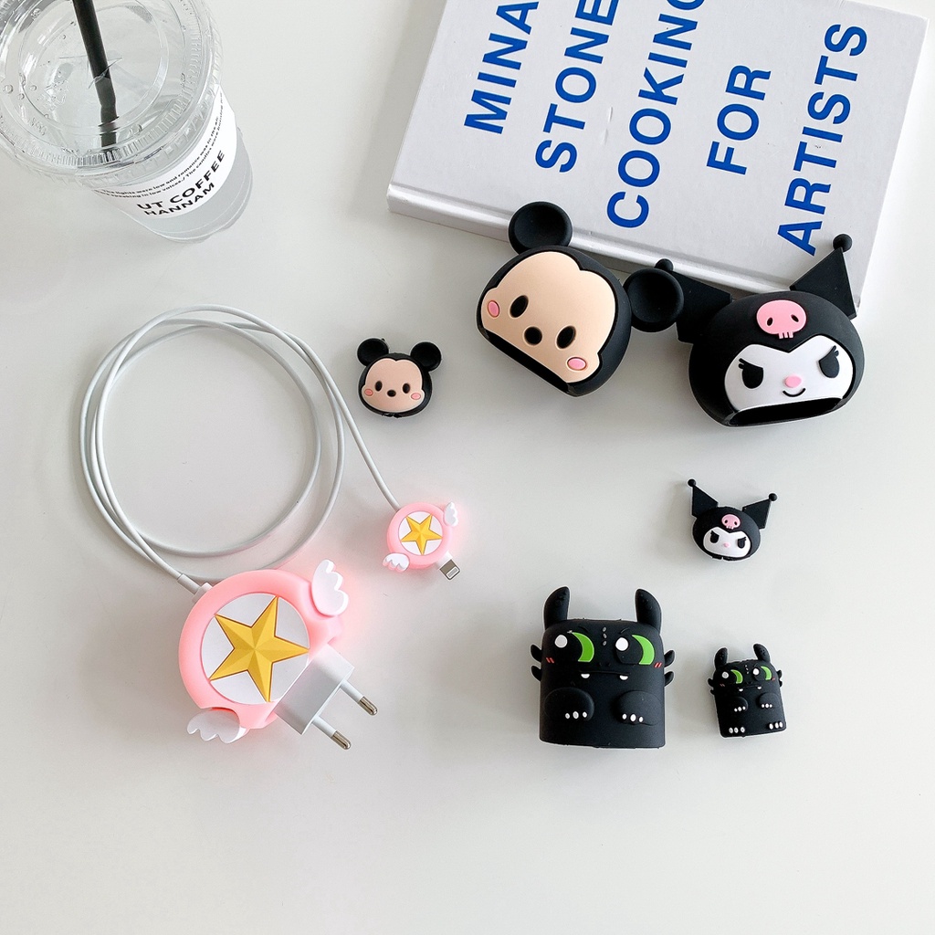 Phụ Kiện Bảo Vệ Dây Cáp Sạc + Dây Sạc Usb Hình Hoạt Hình Dễ Thương Cho Iphone Ipad 20w