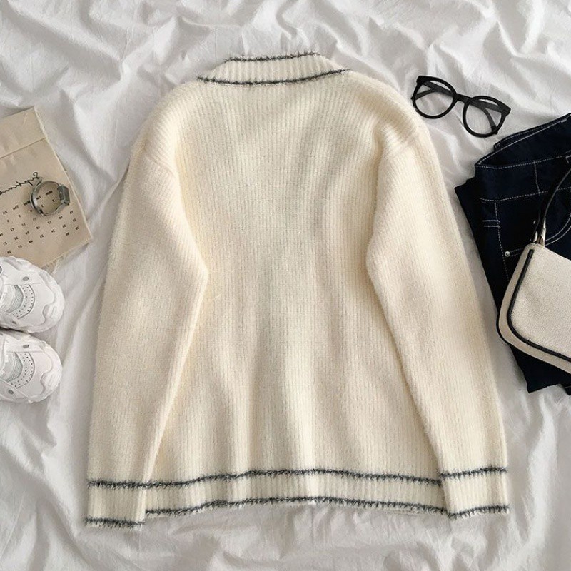 Hàng Sẵn_Áo khoác len lụa viền bạc áo len cardigan