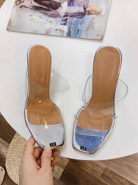 HÀNG CÓ SẴN Guốc mika 2 quai mềm, gót 7cm