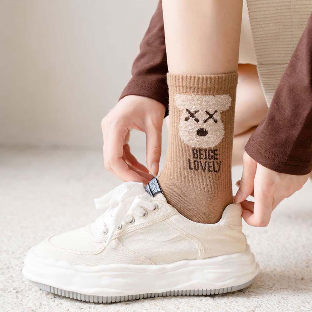 Vớ Thể Thao Co Giãn Thoáng Khí Họa Tiết Gấu Hoạt Hình Phong Cách Harajuku Cho Nữ