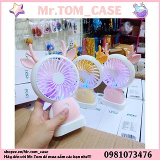Quạt mini tích điện cầm tay có đèn sáng, quạt để bàn
