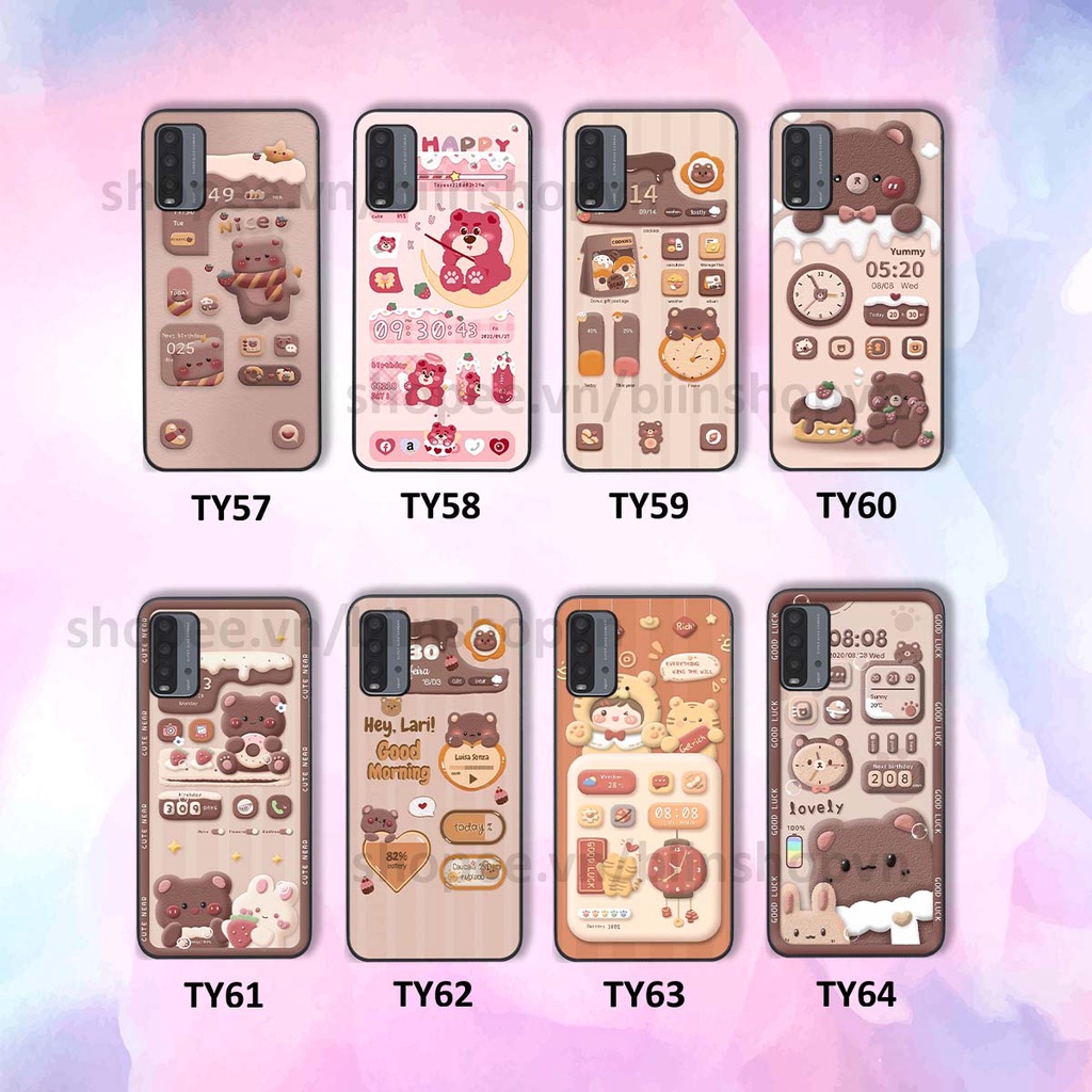 Ốp Xiaomi Redmi 9T in 3D icon gấu nổi siêu xinh, siêu đáng yêu, cá tính phong cách