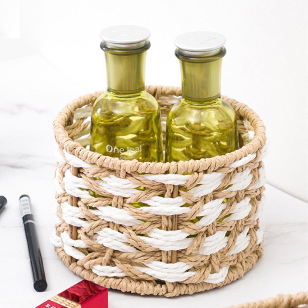 Giỏ Mây Đan Thủ Công Home Storage Zích Zắc Hình Tròn Đựng Bút, Cắm Hoa Trang Trí Nhà Cửa, Đựng Đồ Khô, Đựng Đồ Ăn Vặt
