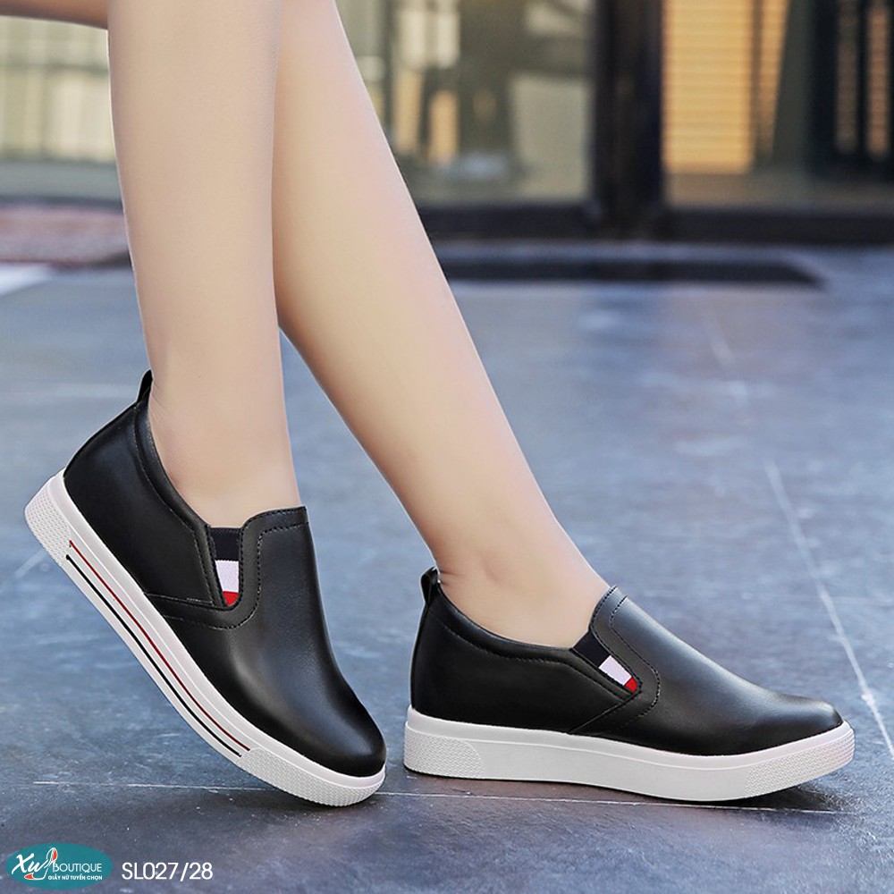 (Lẻ Size 35 38 39 SALE 199k) - Giày Slip On Mũi Tròn Dáng Basic Dễ Đi Dễ Phối Đồ Độn Đế 5CM - Chất Da Thật SL027/28