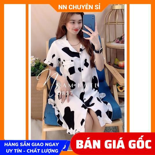 Đầm nữ mặc nhà phom rộng chất kate mềm mịn mát in hình bò sữa in gấu hello kitty in chuột in hình hoạt hình dễ thương