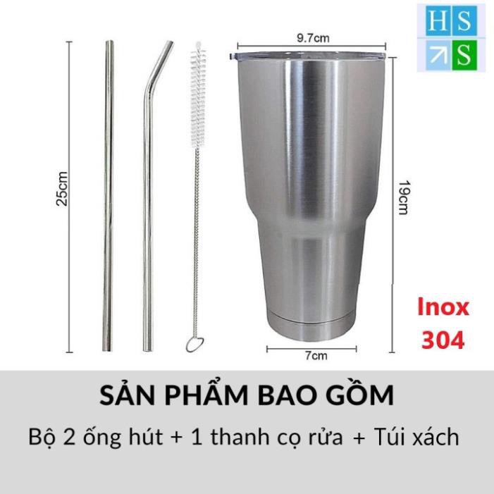 Ly giữ nhiệt Thái Lan 900ml (Kèm 2 Ống hút + 1 Cọ rửa + 1 Túi xách) Bình cốc cách nhiệt inox 304 cao cấp - NPP HS Shop