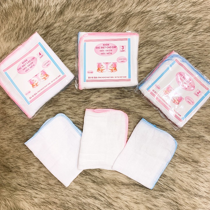 Khăn sữa cho bé sơ sinh Kiba siêu mềm siêu thấm 2 lớp, 3 lớp, 4 lớp – Set 10 khăn tiện lợi BBShine – KH005