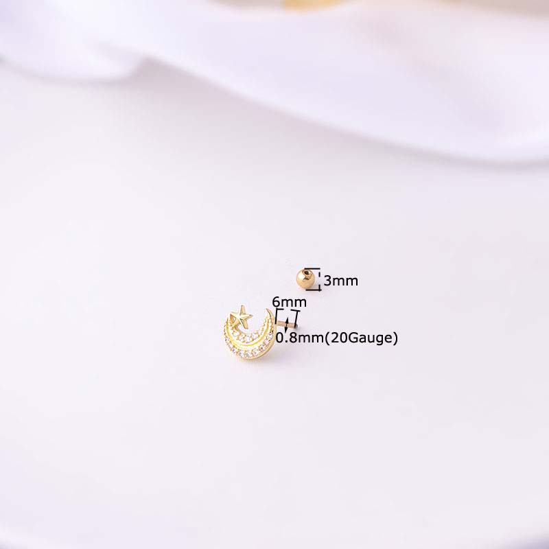 Khuyên xỏ thép không gỉ 20G đính đá zircon phía sau vít cá tính dành cho nữ