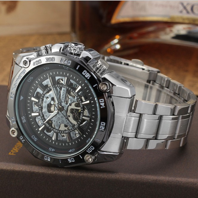 Đồng hồ nam Winner TM427 cơ lộ máy dây thép không gỉ