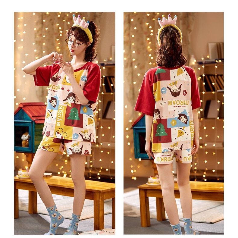 Đồ ngủ mặc nhà dễ thương Làm đồ ngủ, đồ mặc nhà, độ bộ thun ngắn tay, đồ bộ hè thoải mái