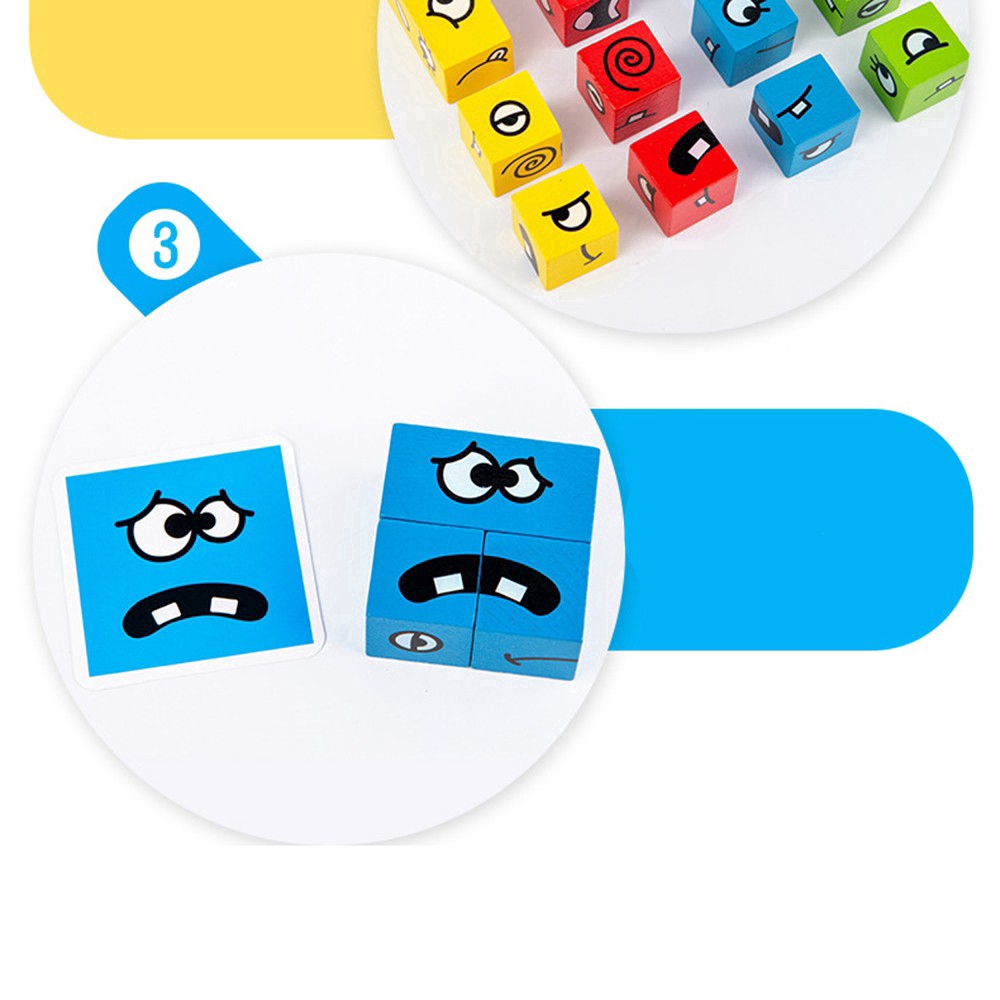 Rubik Đồ Chơi Khối Lắp Ráp Bằng Gỗ In Hình Biểu Tượng Cảm Xúc Giáo Dục Cho Bé