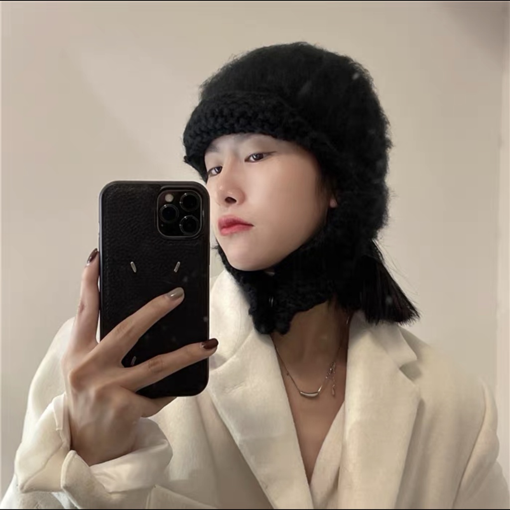 Mũ Len Dệt Kim Thủ Công Bảo Vệ Tai Kiểu Retro Hàn Quốc Thời Trang Mùa Đông Ấm Áp Cho Nữ