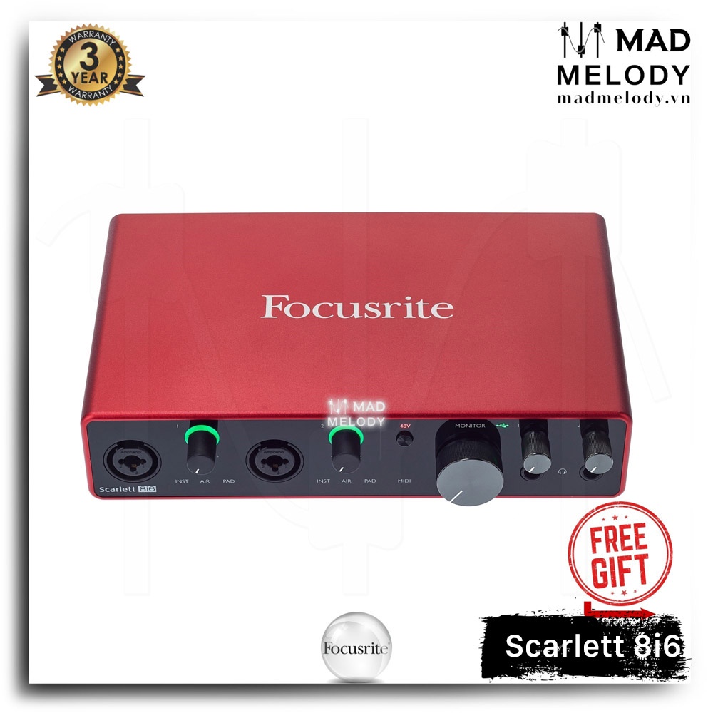 Focusrite Scarlett 8i6 USB Audio Interface (3rd Gen) [soundcard thu/kiểm âm 8i6 Gen 3, thế hệ 3, NEW