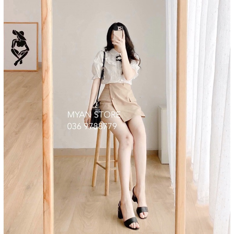 CHÂN VÁY TÚI TRƯỚC LỆCH VẠT CÚC BỌC (KÈM VIDEO ẢNH THẬT) | BigBuy360 - bigbuy360.vn