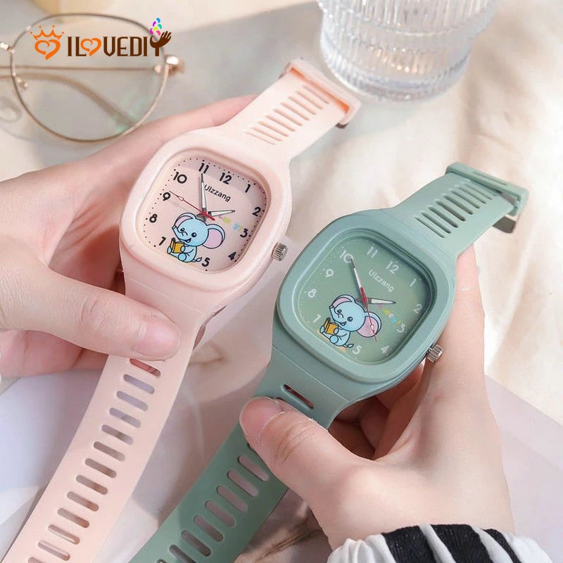 Đồng Hồ Đeo Tay Điện Tử Mặt Vuông Màu Kẹo Dạ Quang Thời Trang Cho Nữ