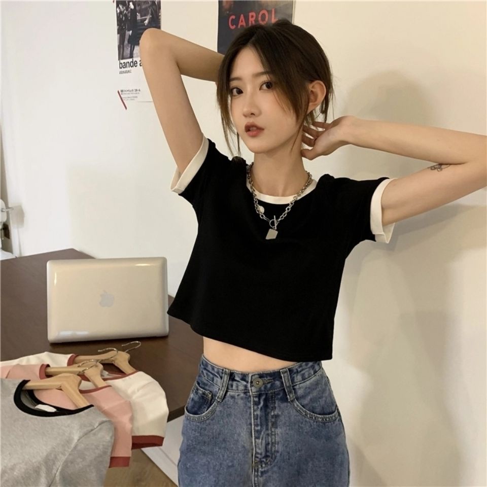 Áo Thun crop top Tay Ngắn Màu Đen Thời Trang Áo phông Nữ NZ-TX-142