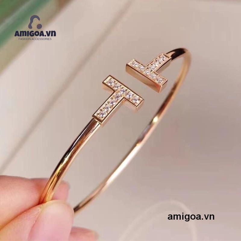 ✨✨Vòng tay hở hình chữ T đính đá zircon cổ điển dễ phối đồ thời trang cho nữ