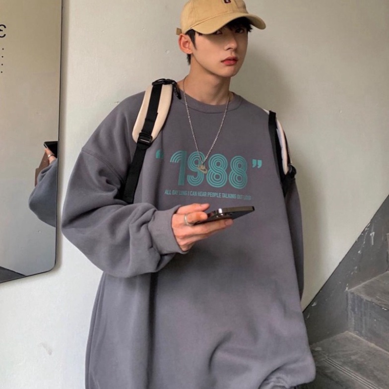 Áo nỉ sweater 1988 bông trơn, áo unisex dáng dài, cổ tròn, form rộng phong cách Ulzzang Hàn Quốc - REZINO Unisex.