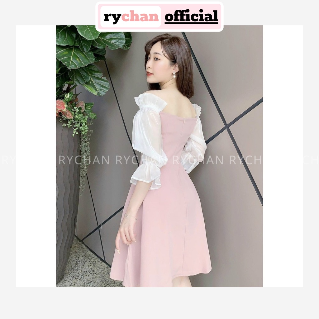 Đầm Xòe Bẹt Vai Công Chúa Tay Dài Phối Voan - DX940