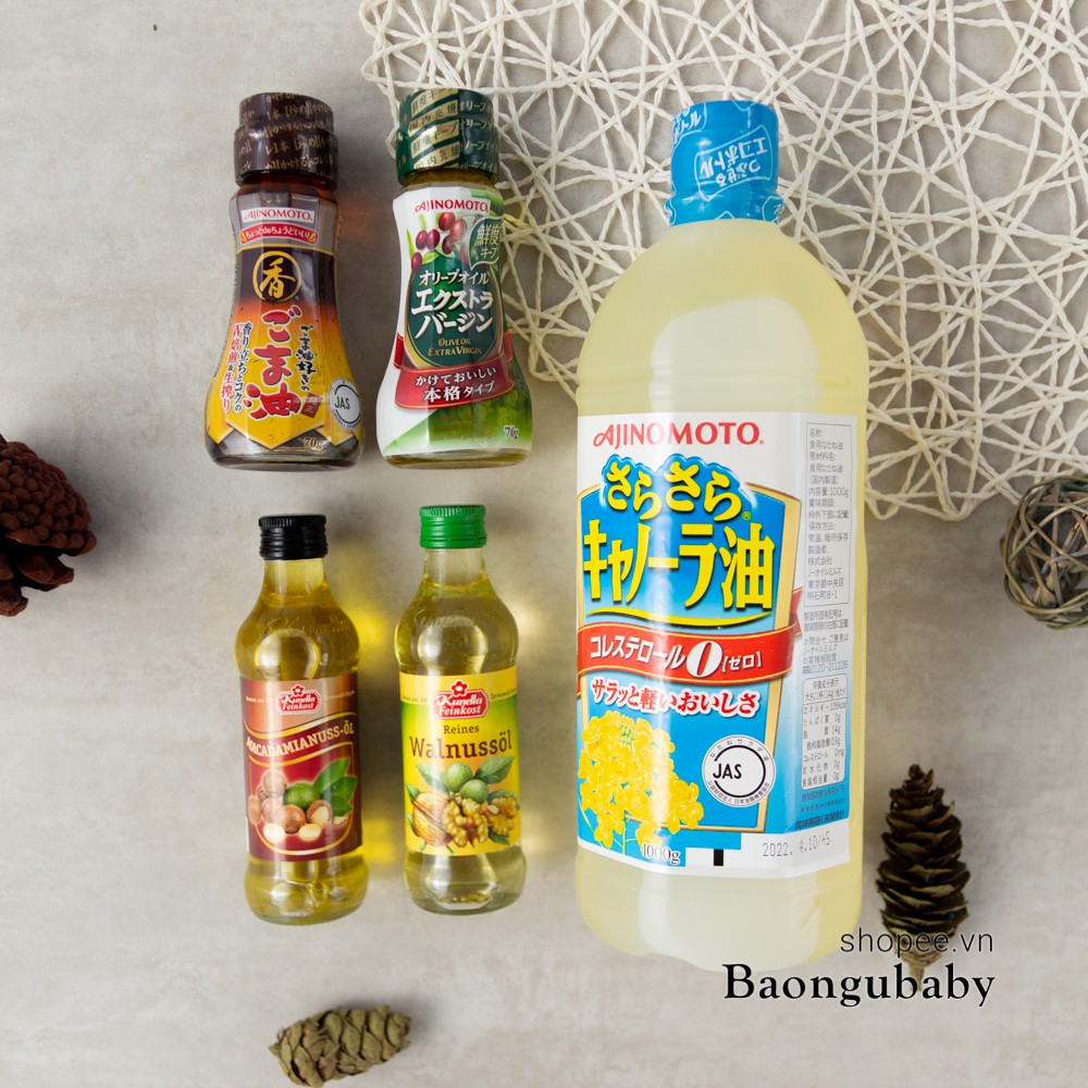  Dầu ăn dặm hoa cải, mè, olive Ajinomoto, óc chó Đức, macca