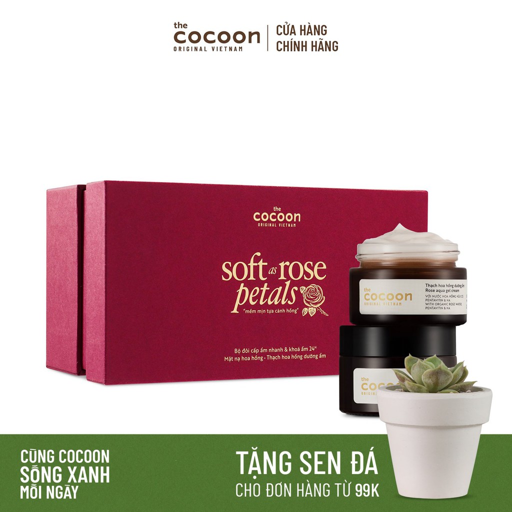 Gift Set - Mềm Mịn Tựa Cánh Hồng : 01 Mặt nạ hoa hồng Cocoon 30ml + 01 Thạch hoa hồng dưỡng ẩm Cocoon 30ml