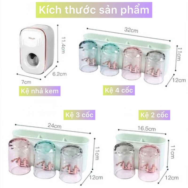 Kệ dán tường treo bàn chải, để sữa rửa mặt, kèm cốc súc miệng, bộ nhả kem tự động, kê để đồ phòng tắm