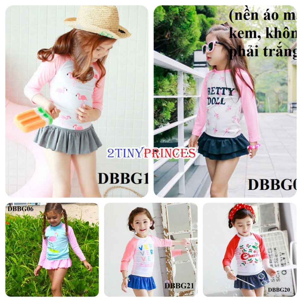Bộ đồ bơi dài tay họa tiết búp bê - Đồ bơi bé gái DBBG05