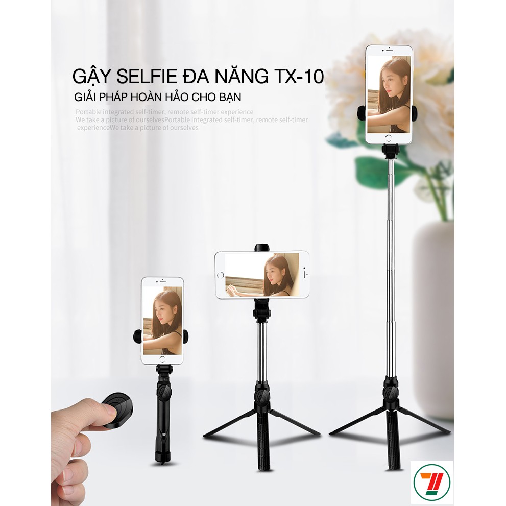 Gậy tự sướng kiêm Tripod 3 chân đa năng nhỏ gọn kèm Remote Bluetooth tiện lợi - XT10