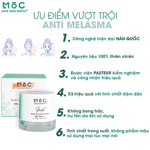Kem dưỡng trắng da ngừa nám, tàn nhang Collagen Love Skin White Mộc 20g