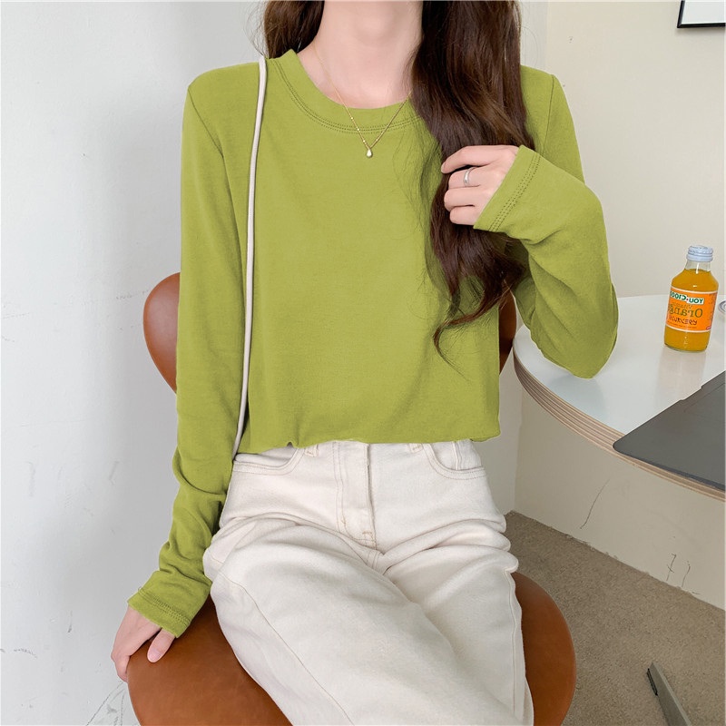 SUXI Áo thun dài tay cổ tròn thiết kế mới thời trang theo phong cách hàn quốc cho nữ