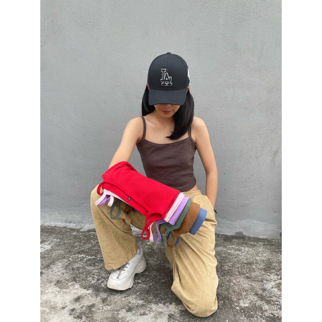 Áo croptop 2 dây Boin Unisex bo gân cotton 4 chiều nhiều màu