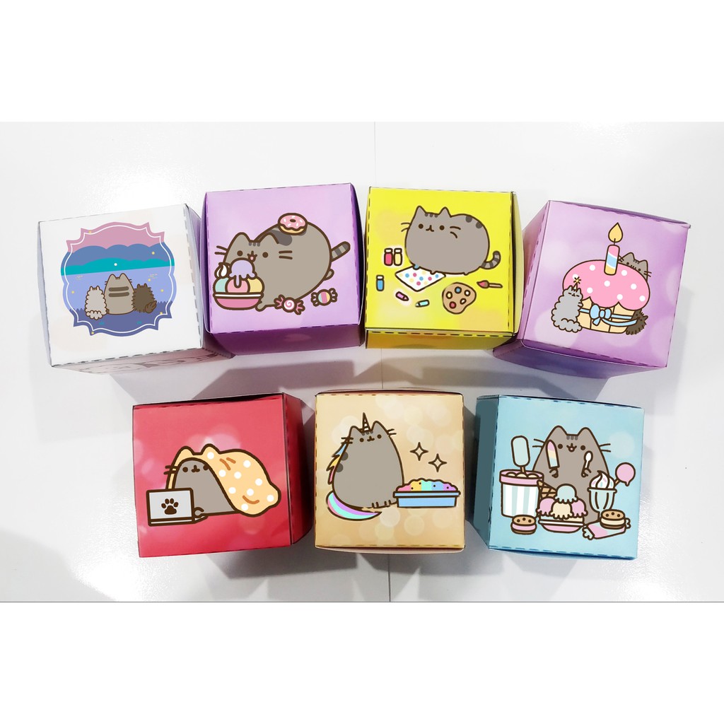 Hộp quà pusheen H8I6 hộp quà gấp cute hộp dễ thương hoạt hình 8*8*8cm