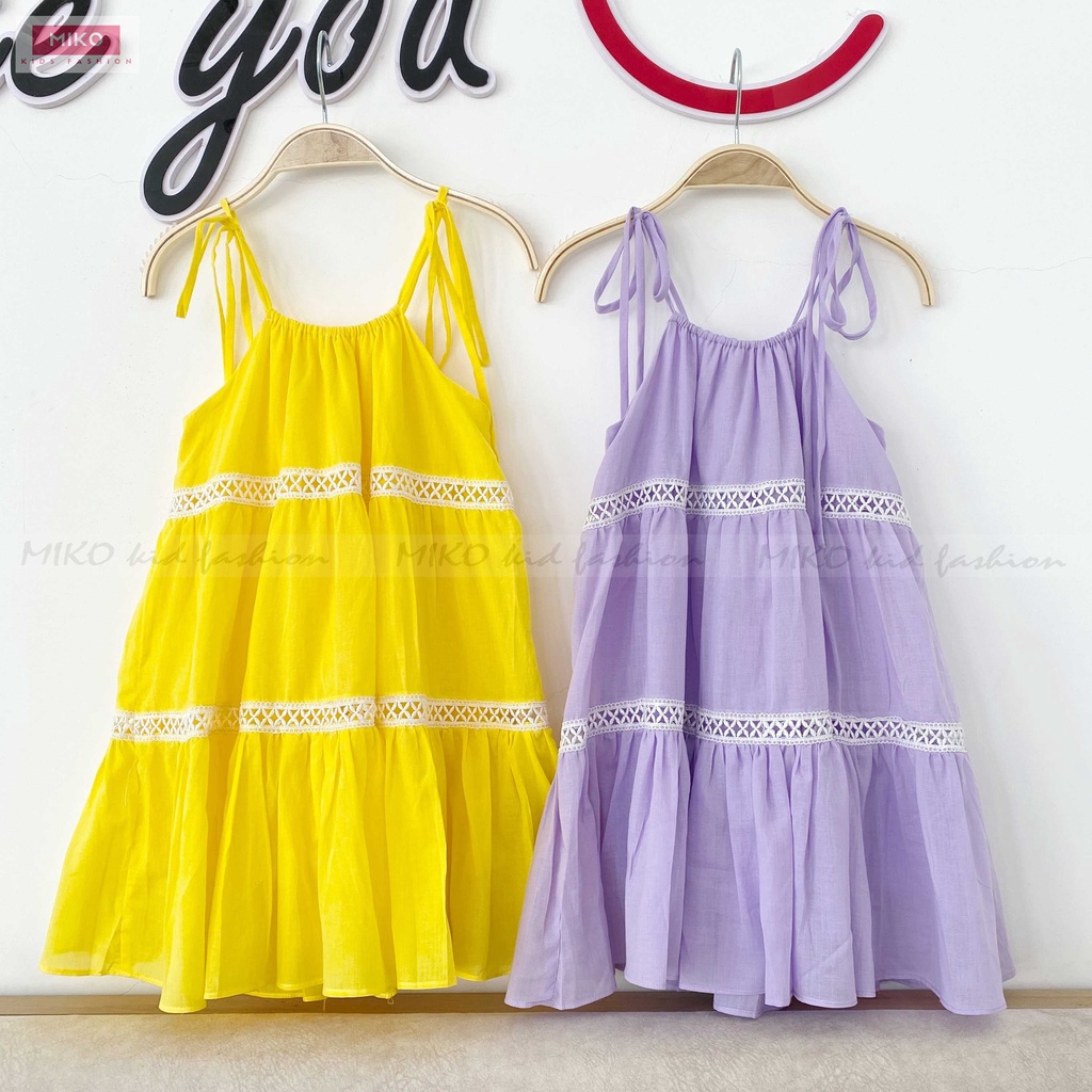 Váy bé gái 2 dây MIKO vàng tím vải thô mẫu Irene