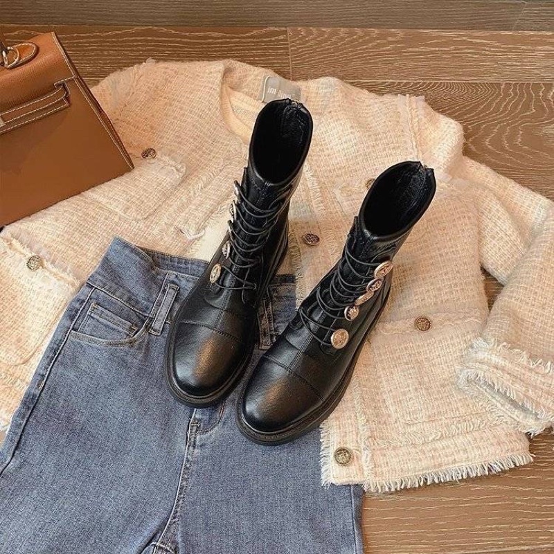 Giầy boot nữ đính cúc cao cổ và cổ thấp hàng quảng châu cao cấp