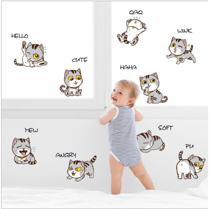 Decal dán tường trang trí - MÈO CON TINH NGHỊCH