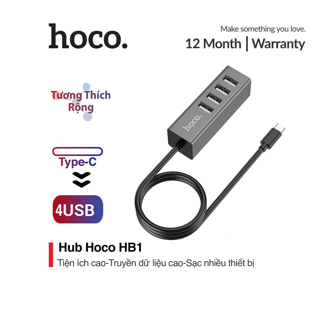 Hub 4 cổng Usb Hoco HB1 truyền tải dữ liệu nhanh, ổn định chống quá dòng, quá áp sạc nhiều thiết bị