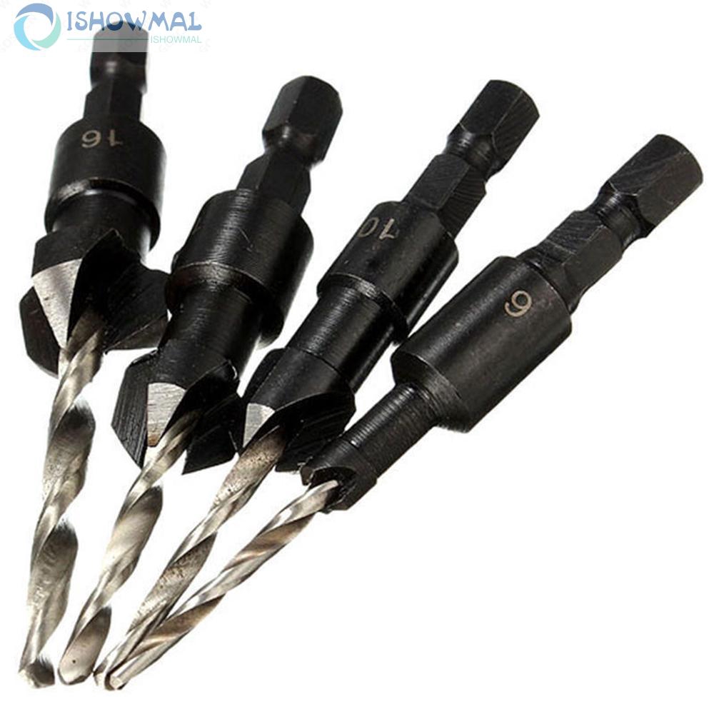 Countersink Drill Bit Tools 4pcs Supplies Quick Change Screw Plastic board Workshop High-speed steel 6/10/13/16