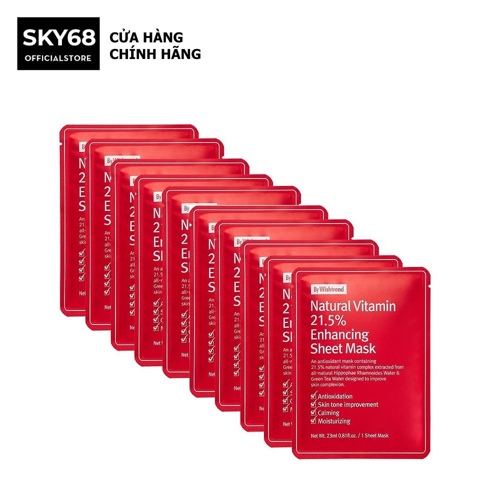 Combo 10 Mặt nạ giấy dưỡng trắng da làm mờ vết thâm By Wishtrend Natural Vitamin C 21.5 Enhancing Sheet Mask 23ml x 10